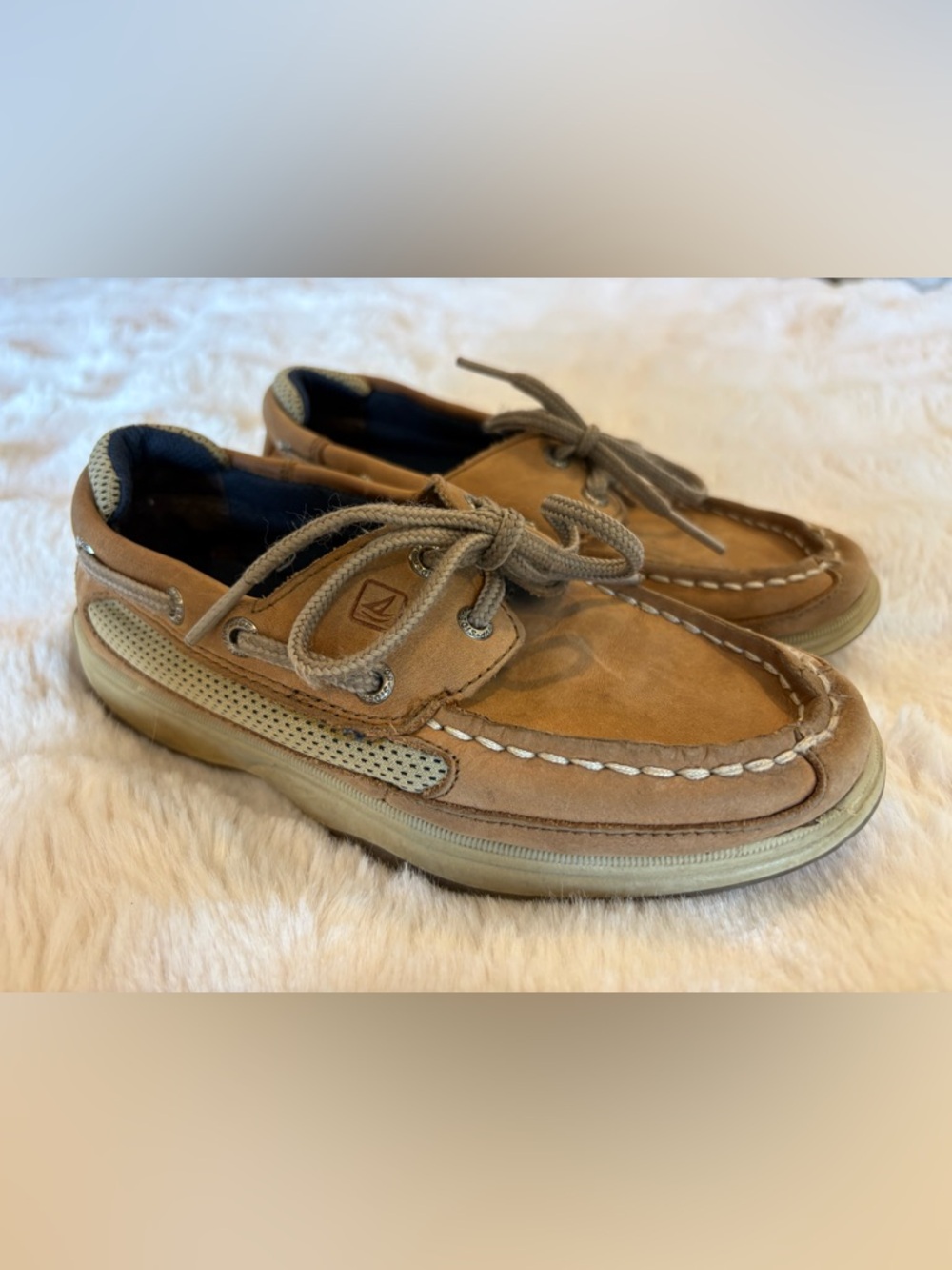 Sperry boys size 1m Tan Leather Boat Shoes - Casual Lace-Up Deck Shoes